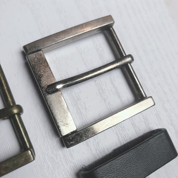 Lot of 2 Square Metal Belt Buckles + 2 Faux Leather Pleather Loops - Picture 3 of 9